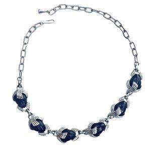 Emmons Silver-Tone Black Link Necklace Vintage 17.5"